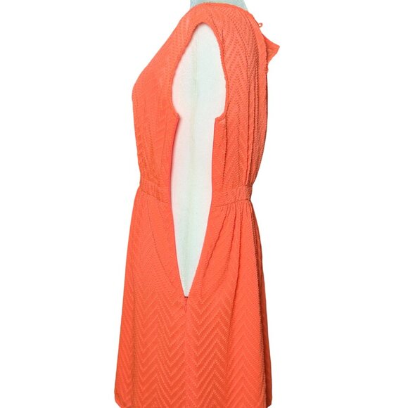 J.Crew Neon Orange Sleeveless chiffon Womens 4 Mini Dress in zigzag Beach Style - Picture 7 of 12